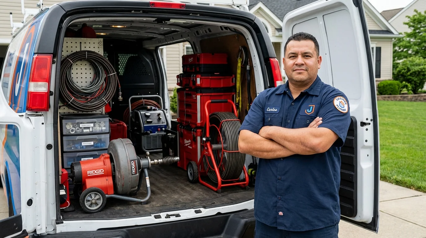 Professional drain cleaning equipment and Johns Plumbing LLC plumber in Amidon