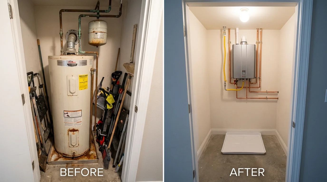 Tank water heater versus wall-mounted tankless unit comparison for Amidon, ND homeowners