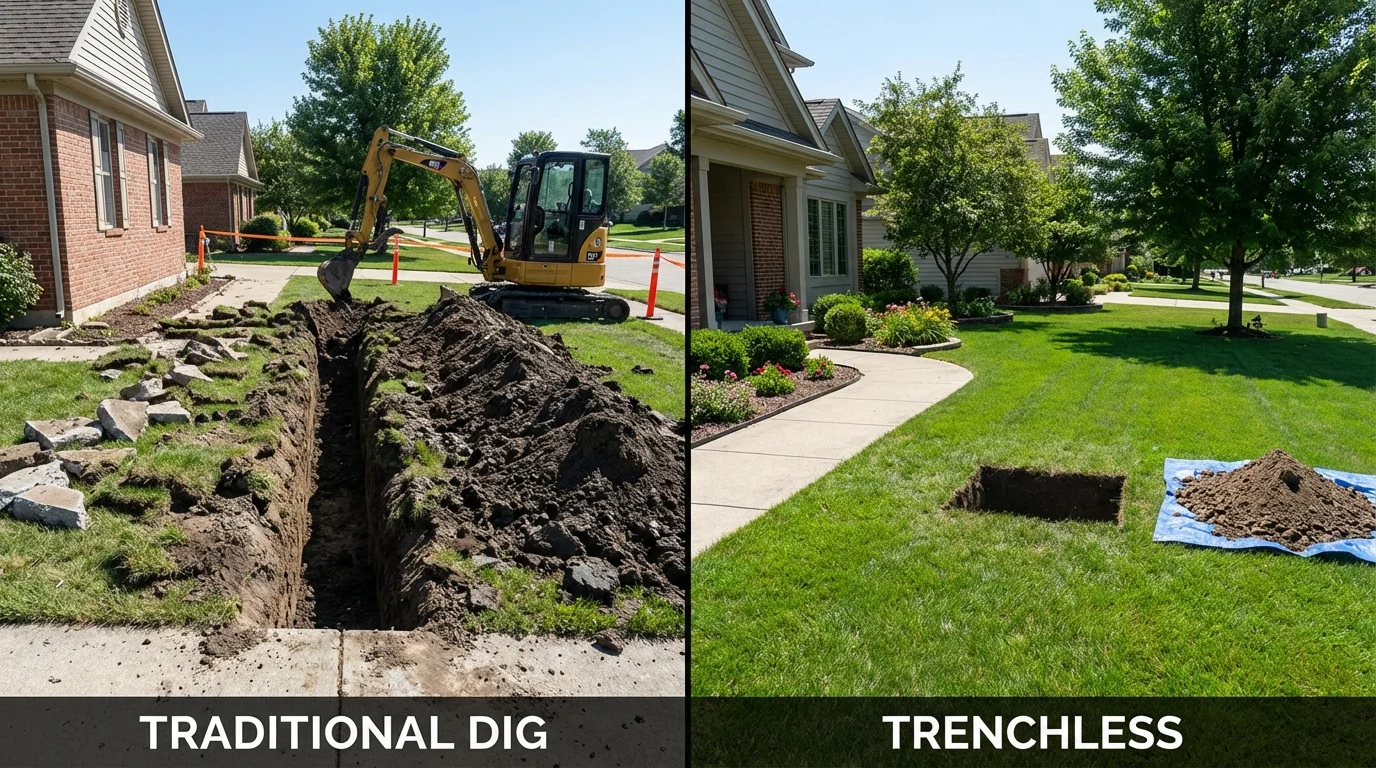 Trenchless sewer repair with minimal yard damage versus traditional excavation in Amidon, ND